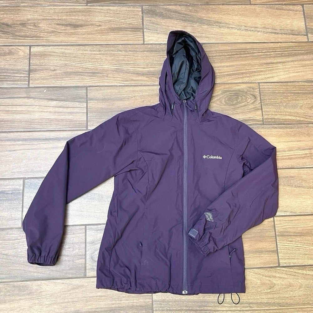 Columbia Hooded Jacket Womens XS Purple Full Zip Lightweight Rain Coat Omni-Tech